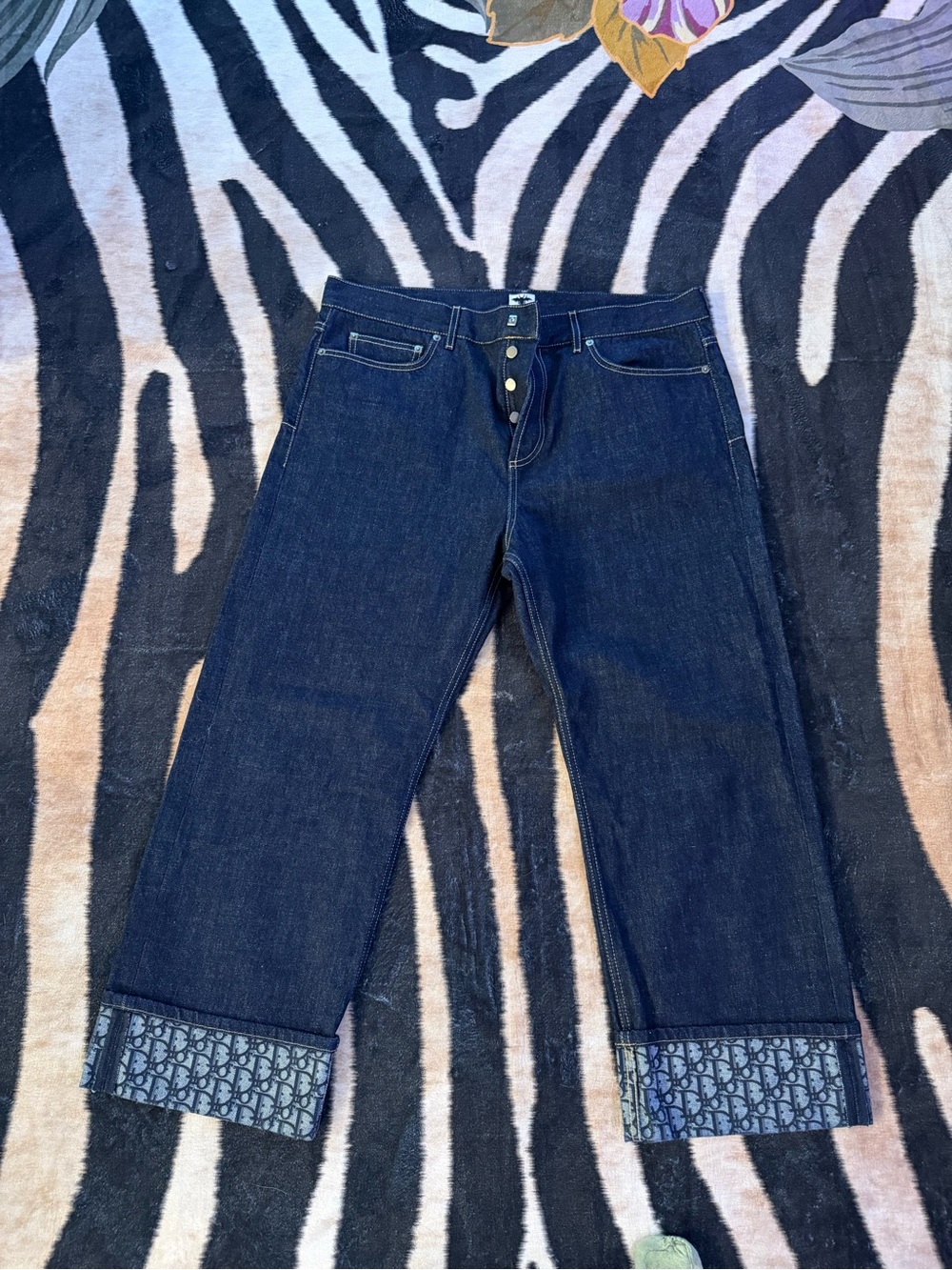 Dior Dark Blue Cropped Jeans with Monogram Cuff